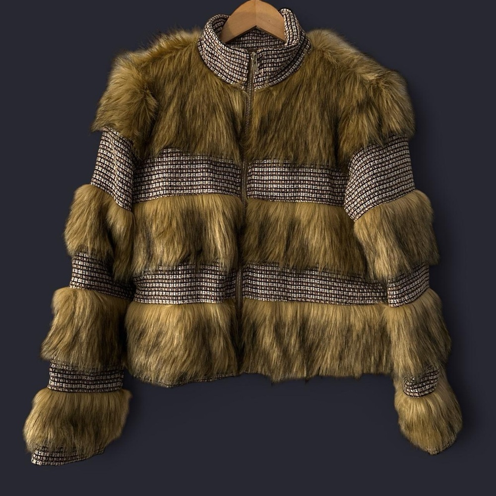 Champagne Faux Fur Jacket - Brown and Black